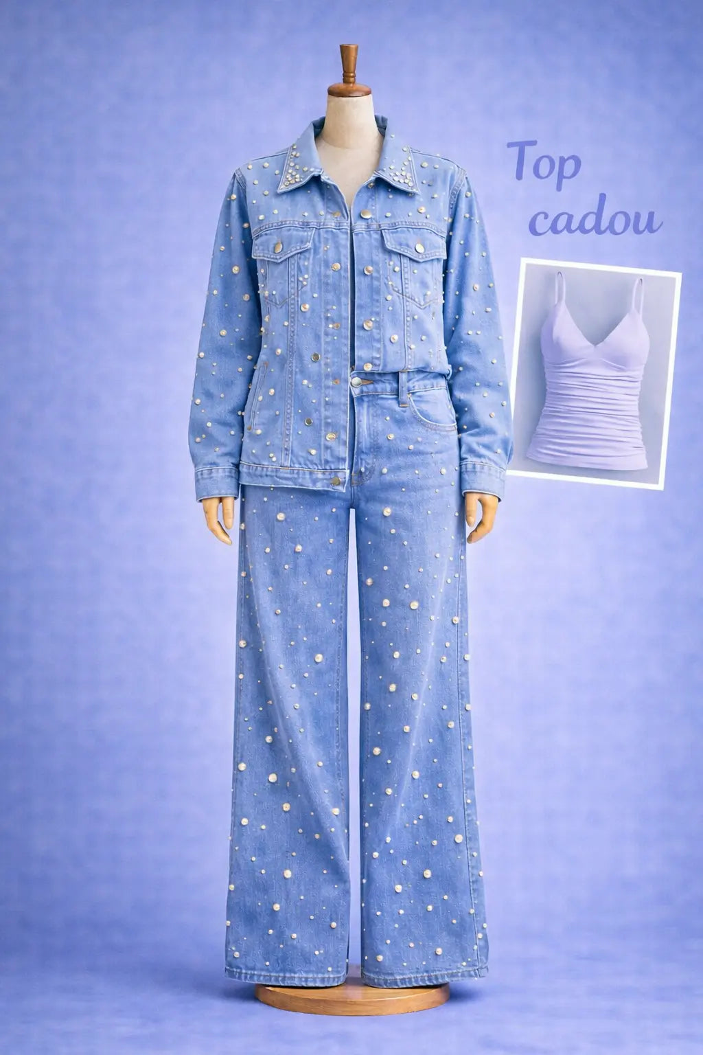 Set denim cu perle