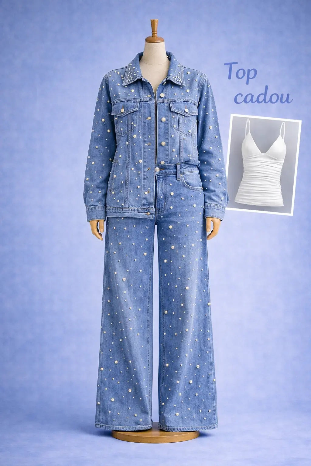 Set denim cu perle